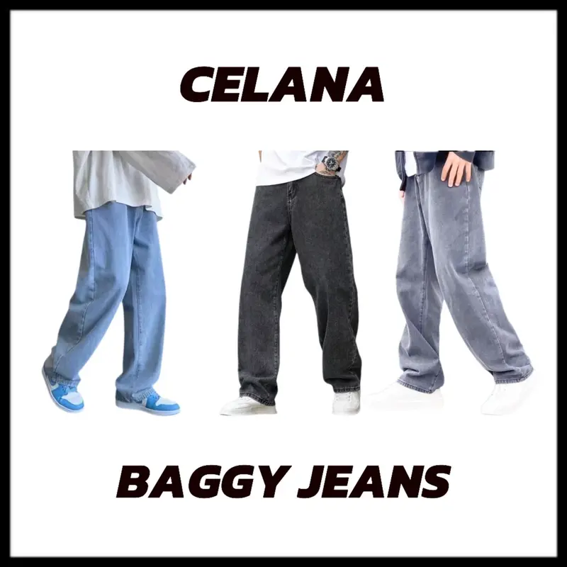 ￼Celana Baggy Jeans Korean Style - Celana Gombrong Jeans Pria - Oversize Baggy Loose Jeans Skena Pria Denim Stretch Santai Basic Nyaman 2
