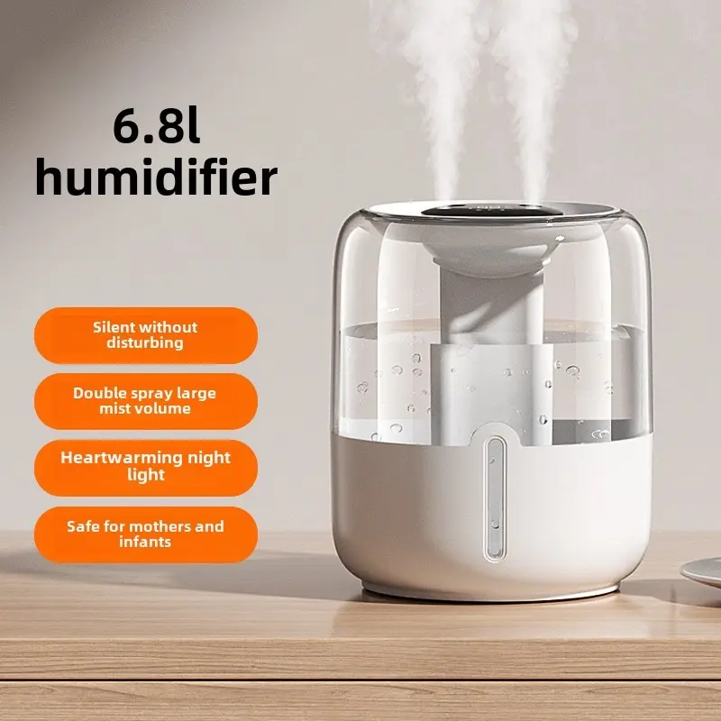 Máy Xông Tinh Dầu Tạo Độ Ẩm Dung Tích Lớn (6,8L), Phun Kép, Chạy Bằng USB, Thích Hợp Sử Dụng Tại Nhà, Ký Túc Xá, Văn Phòng Và Phòng Ngủ
