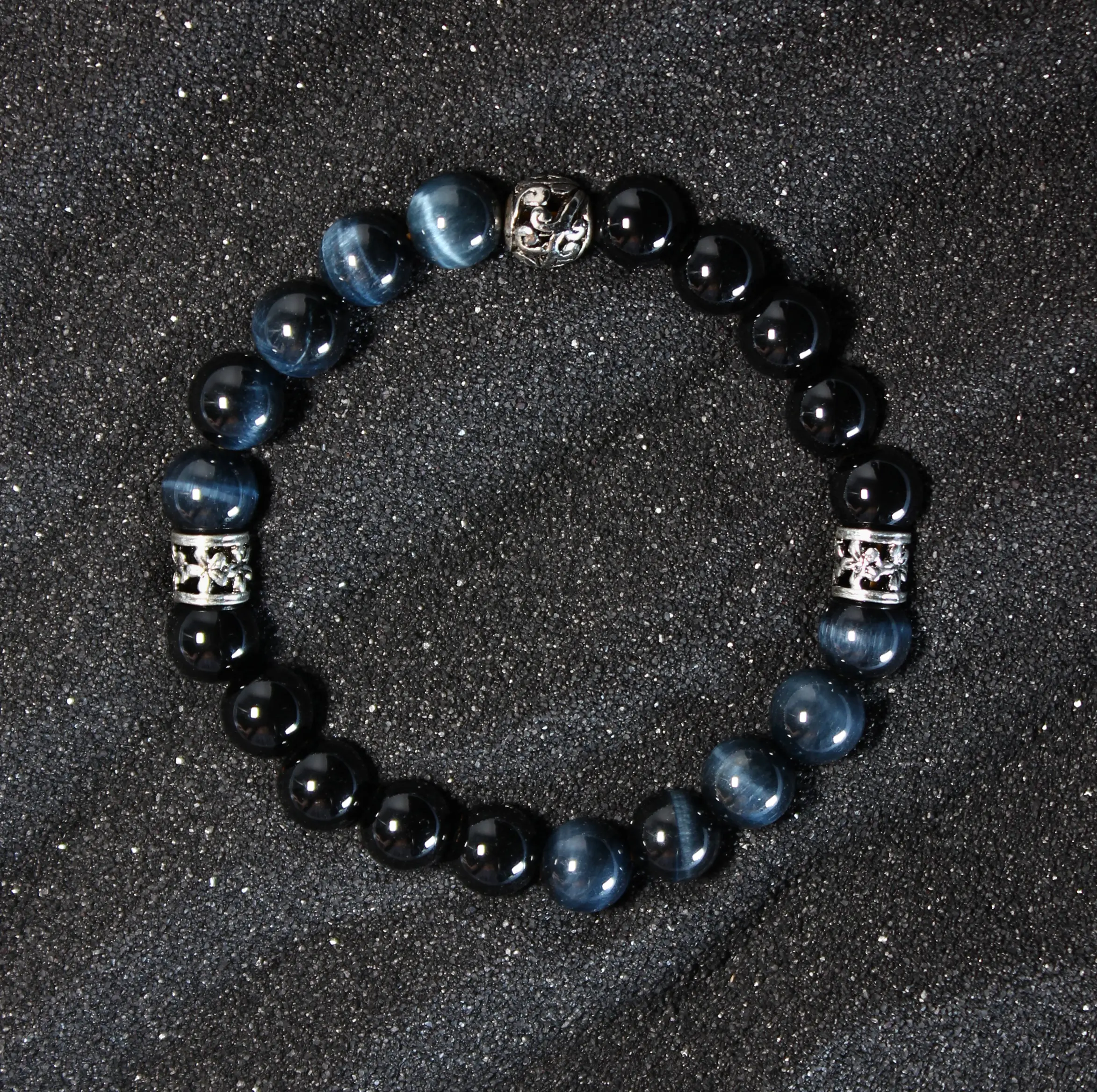 A009 Blue Tiger Eye & onyx Bracelet (8mm)