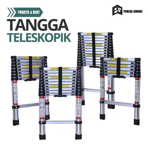 Puncak Gunung Tangga Lipat Teleskopik 1.4m 2.9m 3.5m 4.1m 2m 2.6m 3.2m Bahan Aluminium Antislip Praktis & Kuat  Tinggi Max Adjustable   T3A1-T3G1