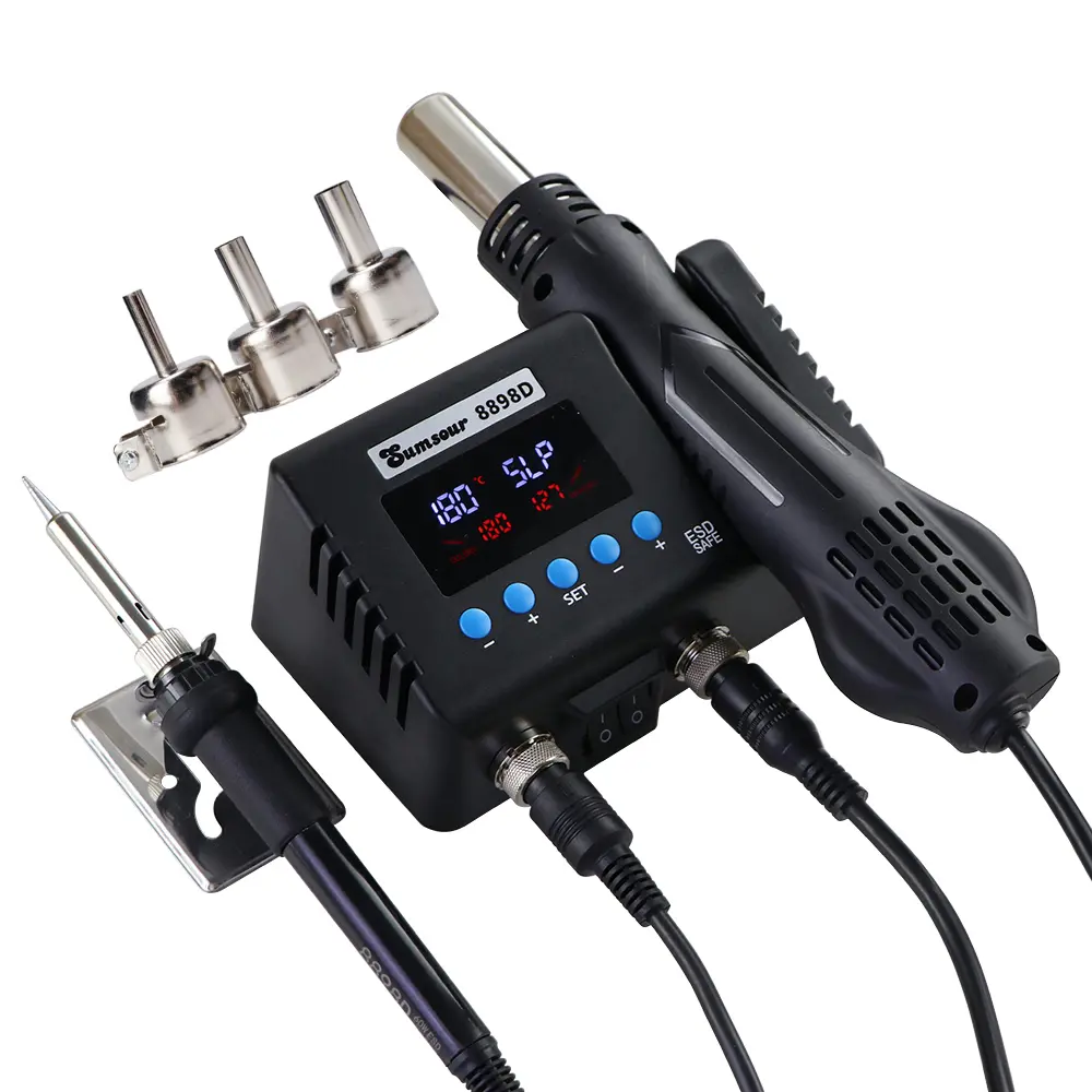 8898D SMD Repair Soldering Station 2 In 1 With Sleep Hot Air Soldering Iron LCD Digital Display