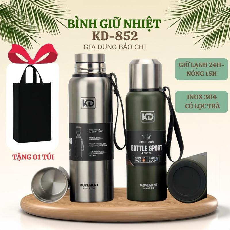 Bình Giữ Nhiệt KD-852 Dung Tích 1000-1500ml, Inox 304 Giữ Lạnh 20h Có Lưới Lọc Trà Và Cốc Uống Tiện Lợi ( Tặng Túi Đựng Bình )