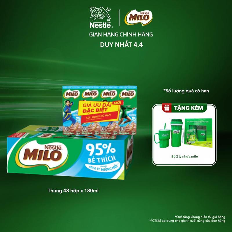 Nestlé VN Sữa lúa mạch Nestlé MILO ít đường thùng 48 hộp x 180ml (12x4x180ml)-LS2