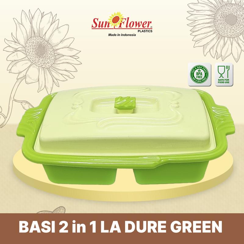Tempat Sayur dan Lauk 2 in 1 / Basi Tutup Segi La Dure / Basi 2 in 1 Plastik Wadah 1