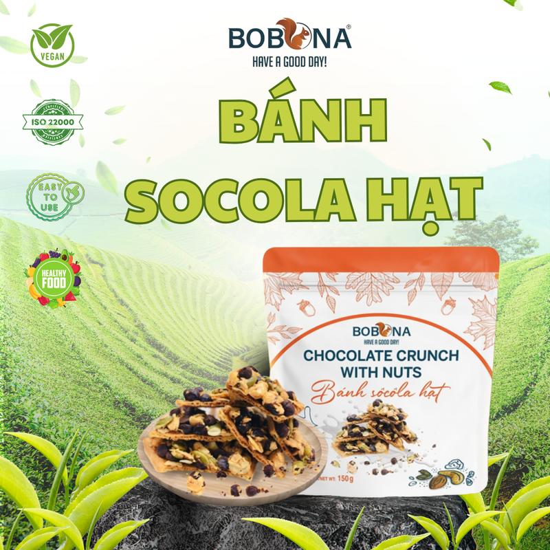[Mua 2 nhận quà] BOBONA Bánh Socola Hạt - Ăn Vặt Ăn Xế Ăn Chay Ăn Khuya Healthy Đem Đi Chơi Vegan ISO 22000 150g