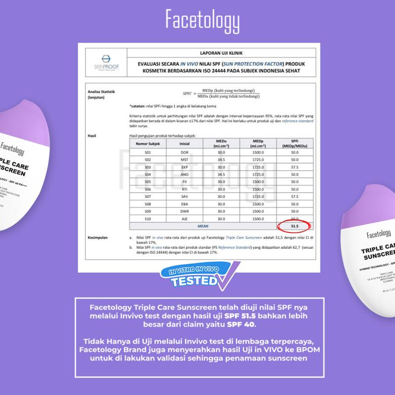 FACETOLOGY TRIPLE CARE SUNSCREEN HYBRID TECHNOLOGY SPF 40 PA+++ Acid Mencerahkan 2