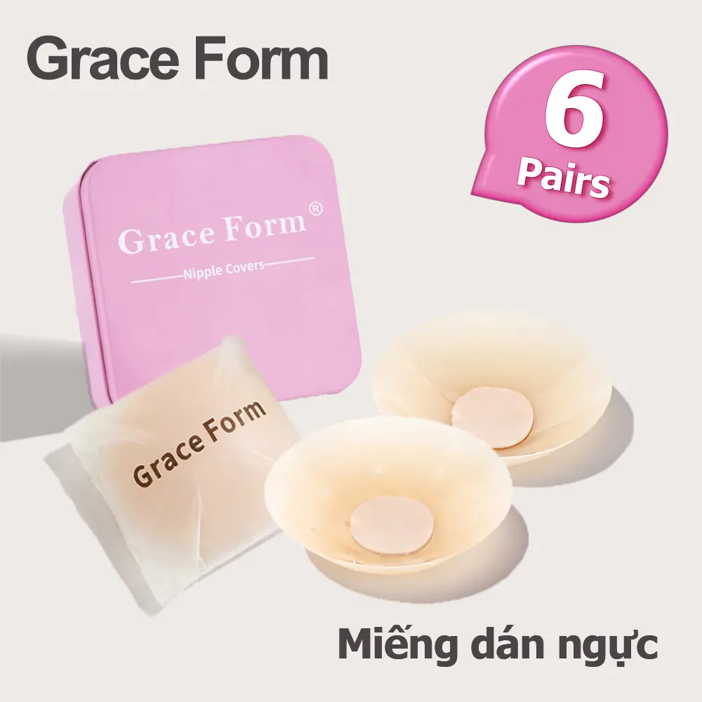 Grace Form Mua 3 täng 3- Miéng Dán NgucSilicone Cao Cap Sièu Móng Sǔ Dung Nhièu LanBra Cao Su