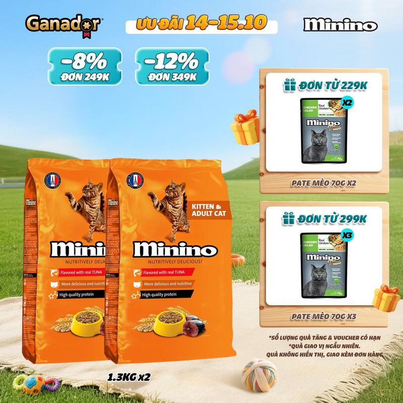 Combo 2 x Thức ăn hạt Minino cho mèo vị Cá ngừ 1.3kg