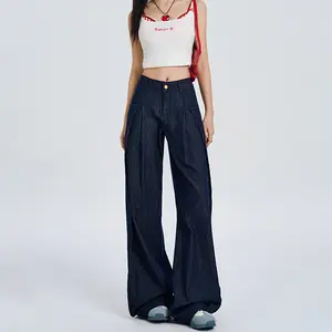 Alice Jeans-Biru tua Highwaist Jeans Wide Leg Baggy Jeans Cwek Style