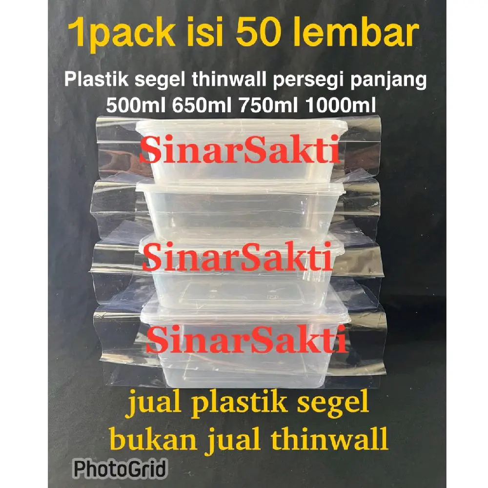 Plastik segel thinwall persegi panjang 500ml 650ml 750ml 1000ml (1pack isi 50pcs) segel full body plastik shrink wrap