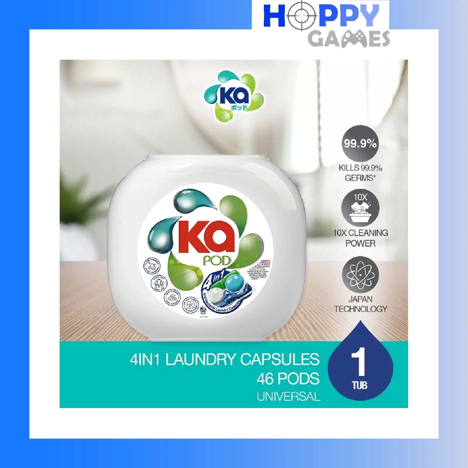 [34 PODS PER TUB] Ka 4-in-1 Laundry Capsules Capsule Pod Pods Detergent Anti-bacterial