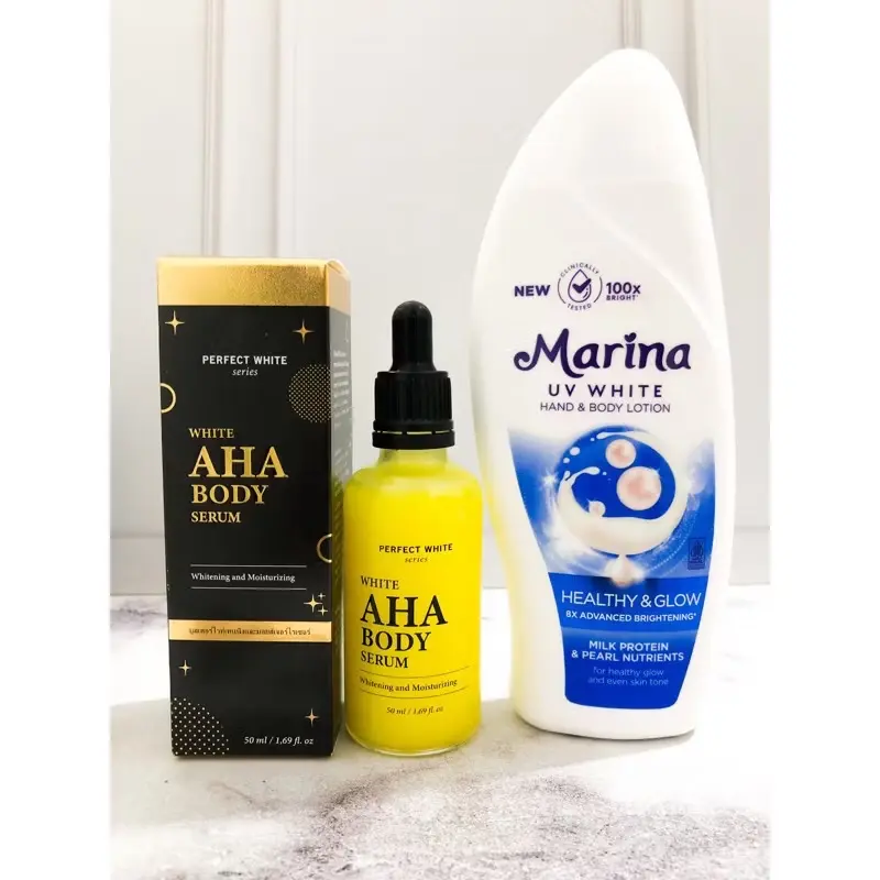 [PAKET COMBO] MARINA hand body lotion uv white 92ml/185ml & 20ml/50ml/100ml PERFECT WHITE AHA Body Serum  Whitening Mencerahkan