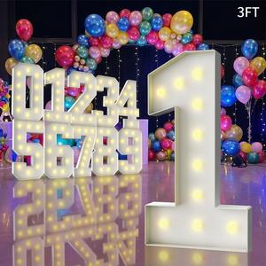 Letras decorativas grandes iluminadas tipo marquee de 3 pies (aprox. 0.9 m), para decoración de fiestas: baby shower, cumpleaños, boda, noviazgo, aniversario y graduación; tablero de espuma precortado números del 0 al 9 (DIY).