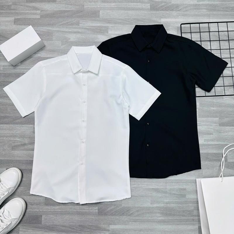 [A74] Áo sơ mi nam tay ngắn vải mango thiết kế đơn giản sang trọng thời trang màu đen màu trắng có cổ Shirt Menswear Top