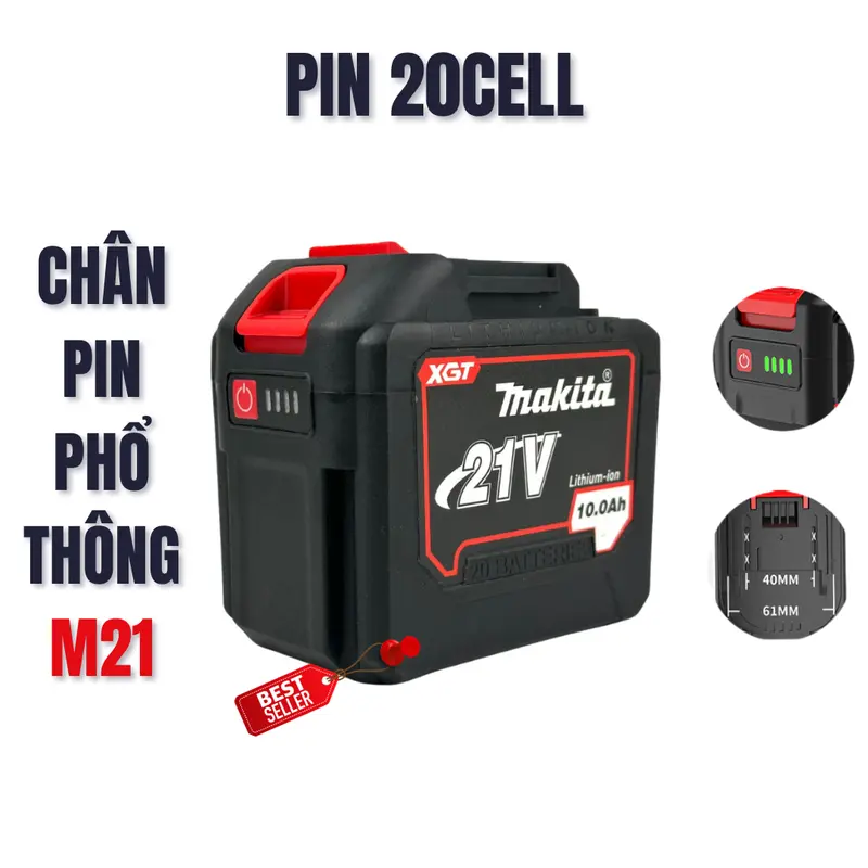 Pin Phổ Thông 20cell Makita 21V- Chân Pin Phổ Thông M21 Chất Lượng Cao - BẢO HÀNH 12 THÁNG 2