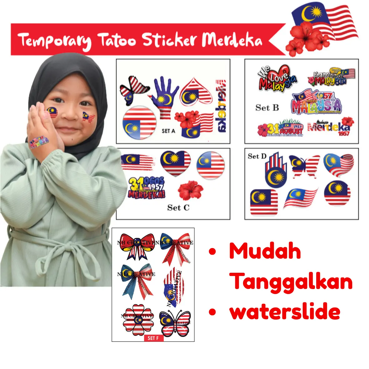 Sticker Pipi Merdeka . Stiker Tattoo Removable & washable. Sticker tato