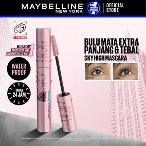 MAYBELLINE Sky High Waterproof Mascara 6ml - Maskara Eye Make up Black Bulu Mata Panjang Tebal Tahan 24 Jam