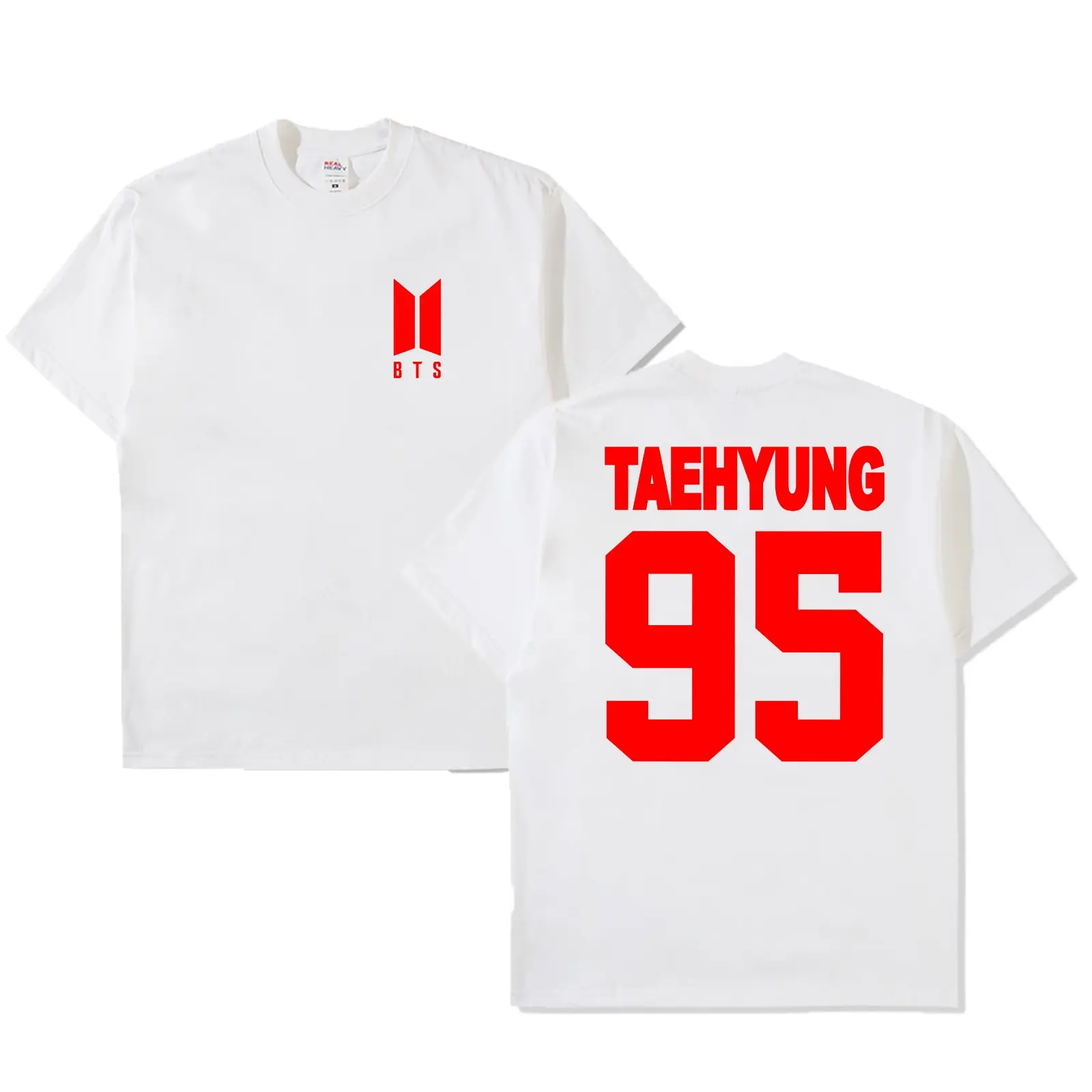 Kaos putih Bangtan Logo BTS request nama member suka - suka sablon merah