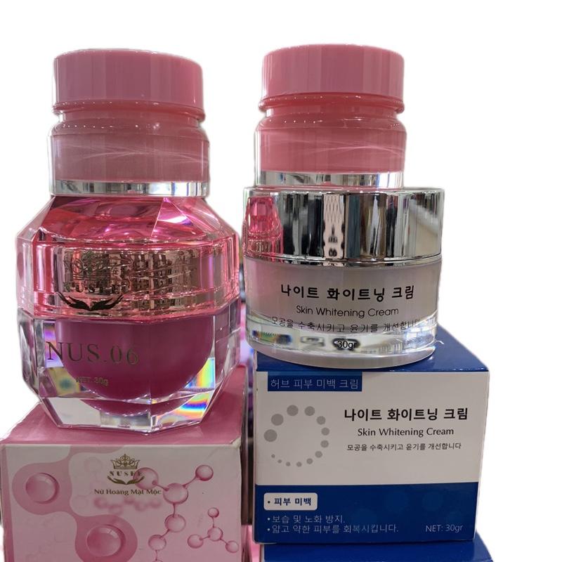 Com bo 2 lọ kem ngày đêm 10g của Hàn và tinh chất Serum cô là den họa bì và tính chất hàn bì kết hợp với 2 lọ kem ngày đêm của Hàn