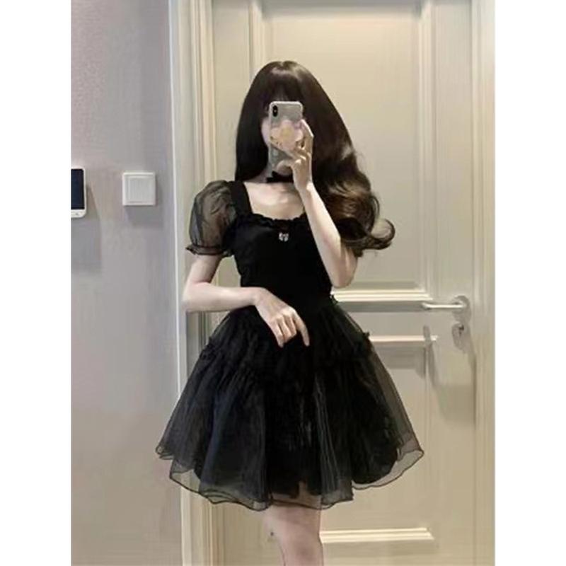 Váy Cổ Điển Kiểu Pháp, Tình Yêu Đầu Tiên, Đen, Dễ Thương Và Gợi Cảm, Tay Phồng, Nhỏ Màu Đen 5