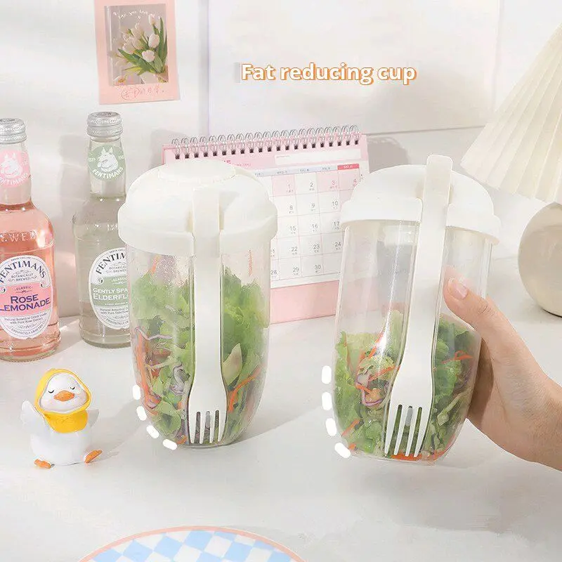 One Two Cups Salad Portable Bottle Lunch Container 1L with Fork - RF20 - White