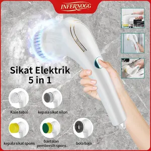 INFERNOGG Sikat Elektrik 5 in 1 Handheld Sikat Kamar Mandi Rotasi Cerdas 360° Derajat Kebisingan Rendah Tahan Air IPX7 Wastafel Dapur Cleaning Brush