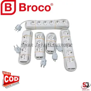 Stop Kontak Broco 2 - 3 - 4 - 5 Lubang + Steker Arde bulat  + Kabel NYYHY 2x 0.75 panjang 1 Meter - 10 Meter