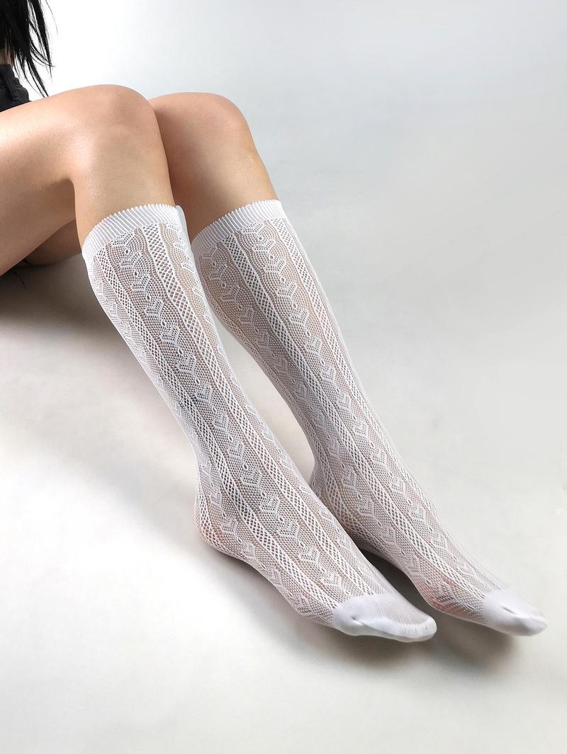 Product Introduction of 2pcs Spring/Summer New Love Jacquard Middle Socks Retro White Black Silk Socks Mesh Socks Youth Women's Hollow Mesh Socks women 20  denier  stocking quần  tất  lưới  đón  chú going  outfit 4
