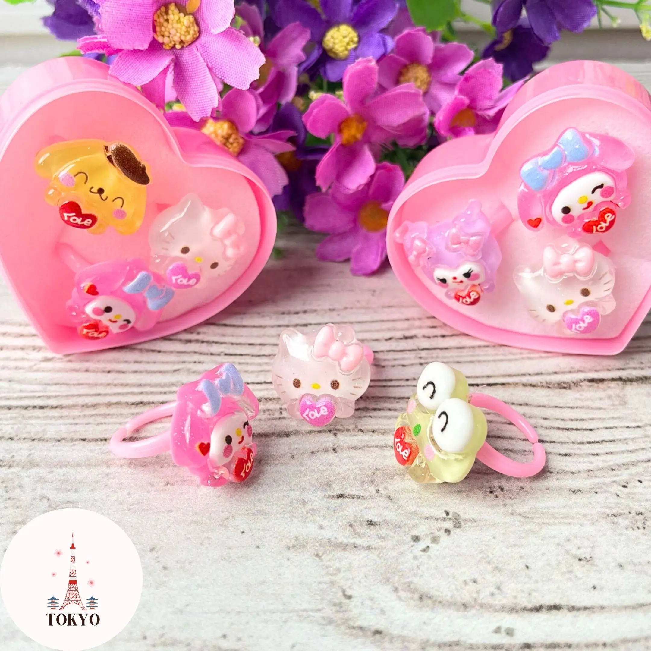 Cincin Love Sanrio 1 Set 3 Pcs MN-1181 Kuromi Cinnamoroll Purin Hello Kitty