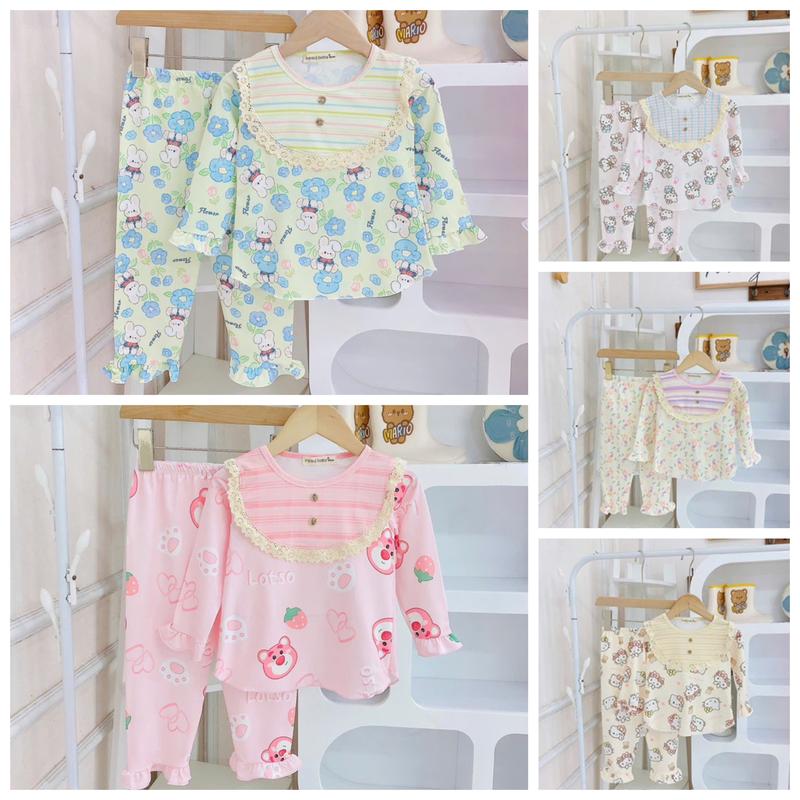 Minkoj 114DX- bộ dài mẹ và bé phối ren sọc xinh xắn 7-65kg nhún bèo tay-bèo quần in hình hoạ tiết dễ thương sắc nét trên áo cho bé mặc đi học hay đi chơi đều xinh chất vải thun lạnh 3D Minkoj baby mềm mịn thoáng mát cho bé