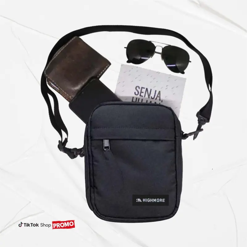 Paket Kombo Hemat Buy 1 Get 4 Tas Slingbag Highmore Original Pria Hitam Elegan Selempang 3
