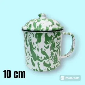 Mug enamel tutup model burik jadul 12 cm (1,2 liter) 10 cm (700ml) 9 cm (500ml) dan 8 cm (300 ml) mug enamel lurik