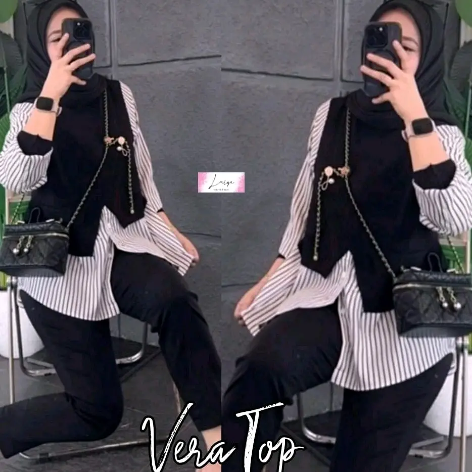 Gwyneth Outfit Vera Blouse | Premium Blouse Vest Wanita 2in1 Kekinian | Kemeja Vest Menyatu