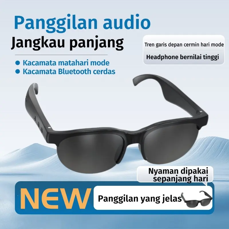Kacamata hitam Bluetooth nirkabel pintar dengan desain terbuka frekuensi rendah daya tahan baterai yang lama dan kualitas panggilan yang baik