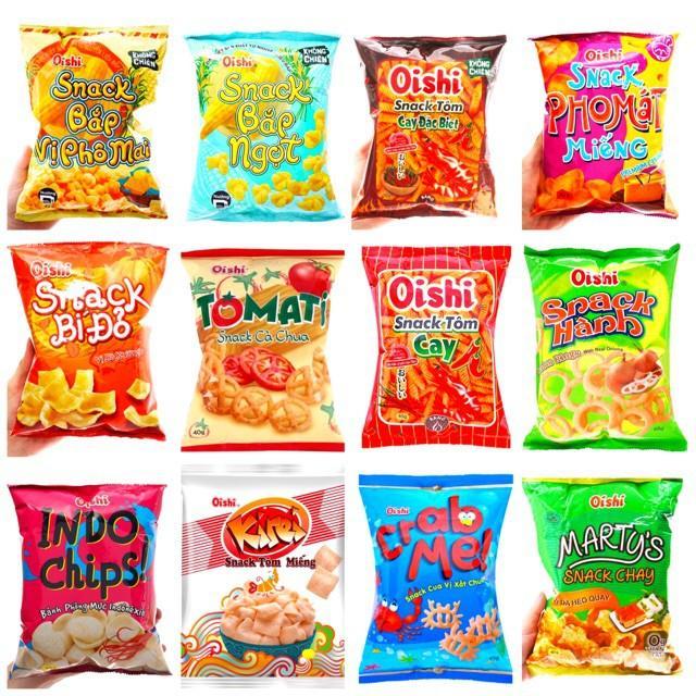 Bán sỉ bịch 10 gói Bim bim Oishi Snack ( trọng lượng 34g / 1 gói ) nhiều vị thơm ngon