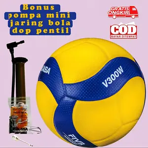 Mikasa, Bola Voli V300W Original Import Size 5 Super Composite Cover Double Dimple FIVB Approved Training Ball Outdoor & Indoor. Volley Pompa