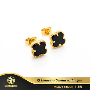 ANTING TINDIK EMAS BUNGA HITAM FASHION 8K - SUMBER MAS