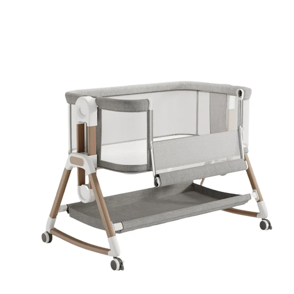 Convertible Baby Cot 3-in-1 Bedside Co-Sleeper Crib Moving Bassinet Rocking Cradle -Foldable & Portable Bed with Mosquito Net & Mattress Baby Crib for Newborns