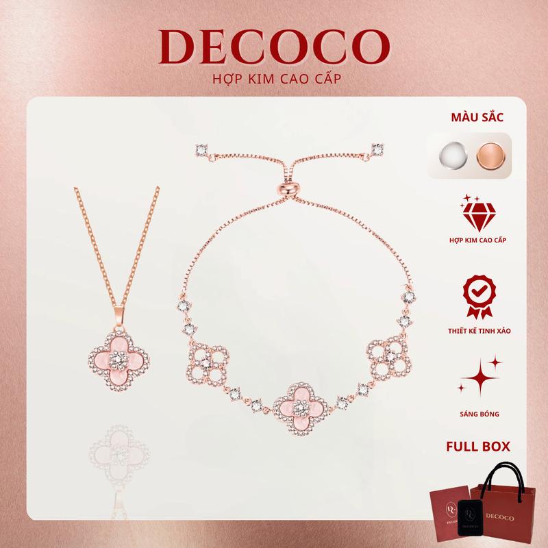 Set vòng cổ và vòng tay Cỏ 4 Lá SAKURA DECOCO charm hoa đá xà cừ ( kèm Túi giấy + Hộp + Thiệp )