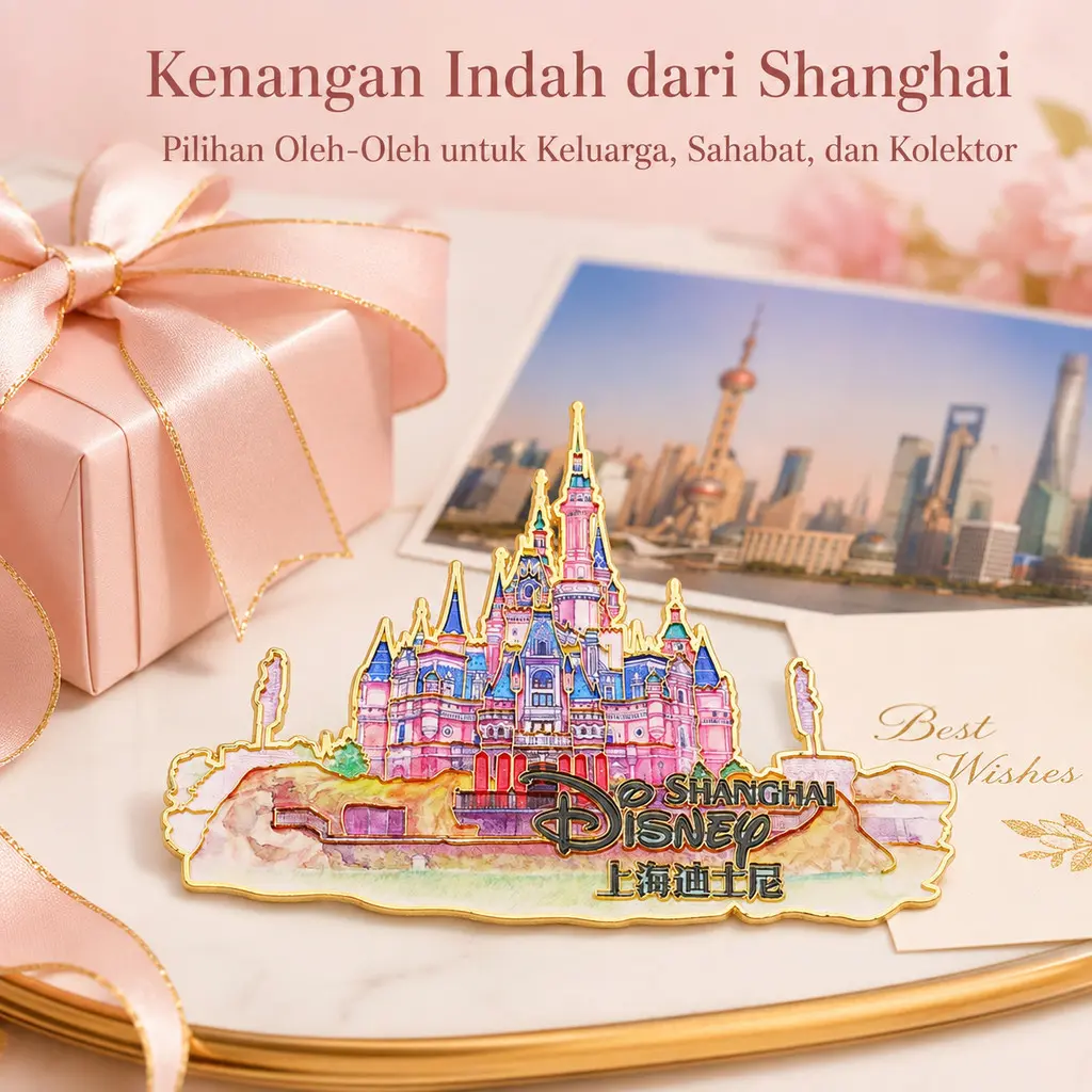 JC FACTORY Magnet Kulkas Metal Alloy Shanghai Disney Castle – Souvenir Oleh-Oleh Mancanegara Premium