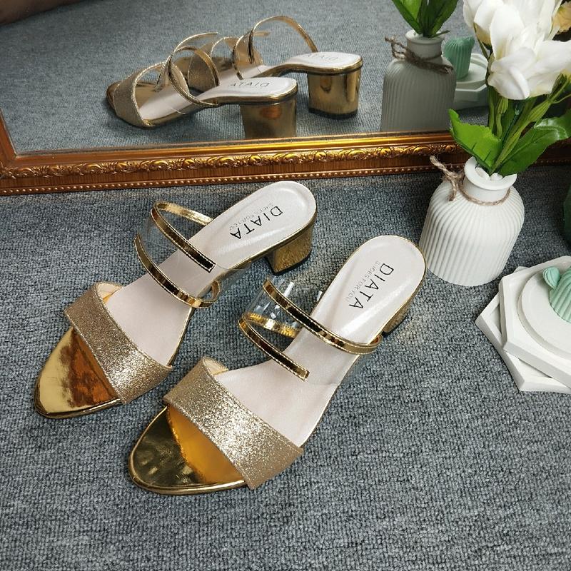 Sandal Heels Wanita Pasir Gliter Tinggi 5cm Mika Bahan Gliter Ukuran 37-40 - Sendal 2