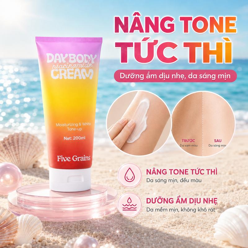Kem dưỡng thể ban ngày Five Grains 200ml, Niacinamide, Alpha Arbutin, hỗ trợ…
