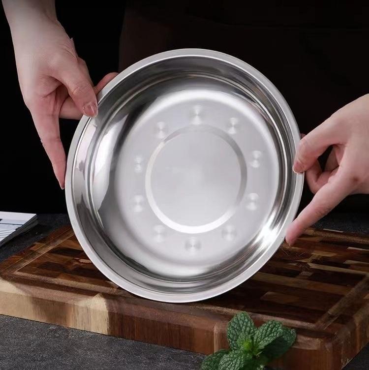 【SUPER HEMAT】Piring / Mangkuk Ceper Korea Stainless Round Plate Model Mewah Tebal Dan Higienis Asli SUS 304  Grade 16-28cm 4