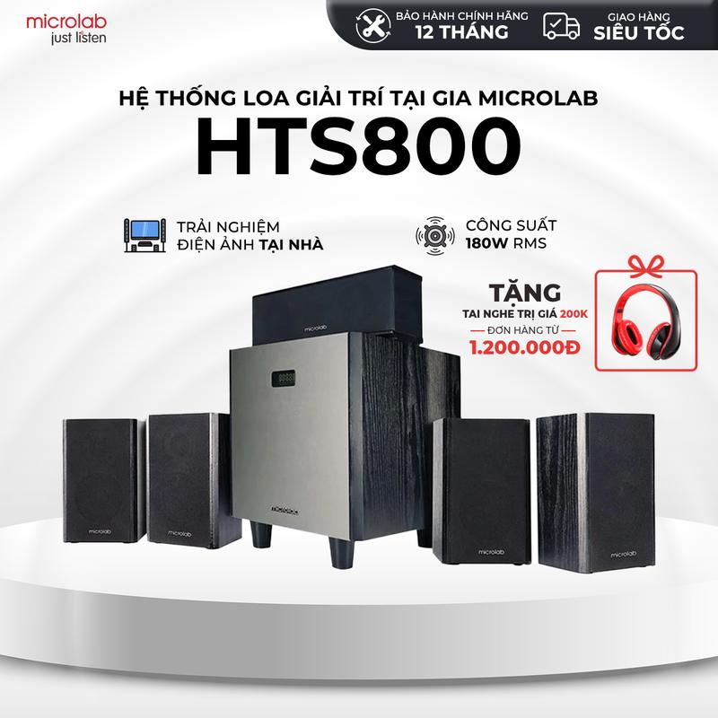 Microlab Loa Rạp Hát Tại Gia HTS800 5.1, Công Suất 180W, Bass Mạnh 8 Inch, Bluetooth/Optical/HDMI, Âm Thanh Sống Động
