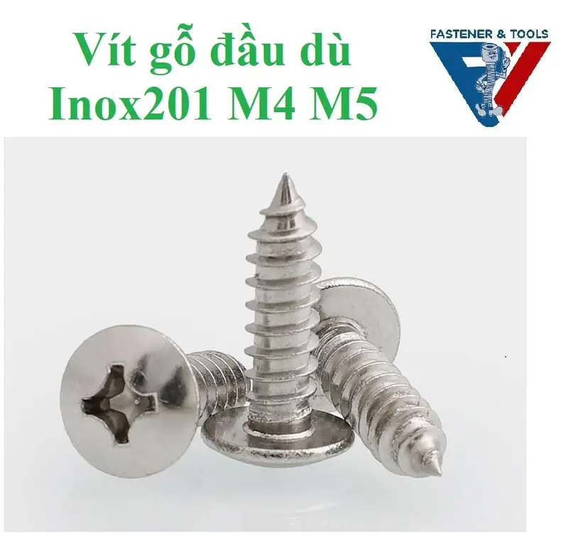 (INOX201) 50 cái Vít gỗ đầu dù M4,M5 inox201 M4-M5 0
