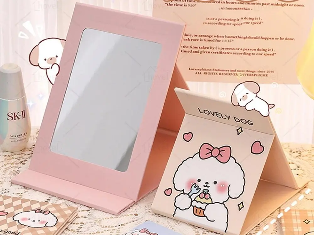 Kaca Lipat Cermin Travel Folding Mirror Portable Karakter Lucu Make Up Rias Model Buku