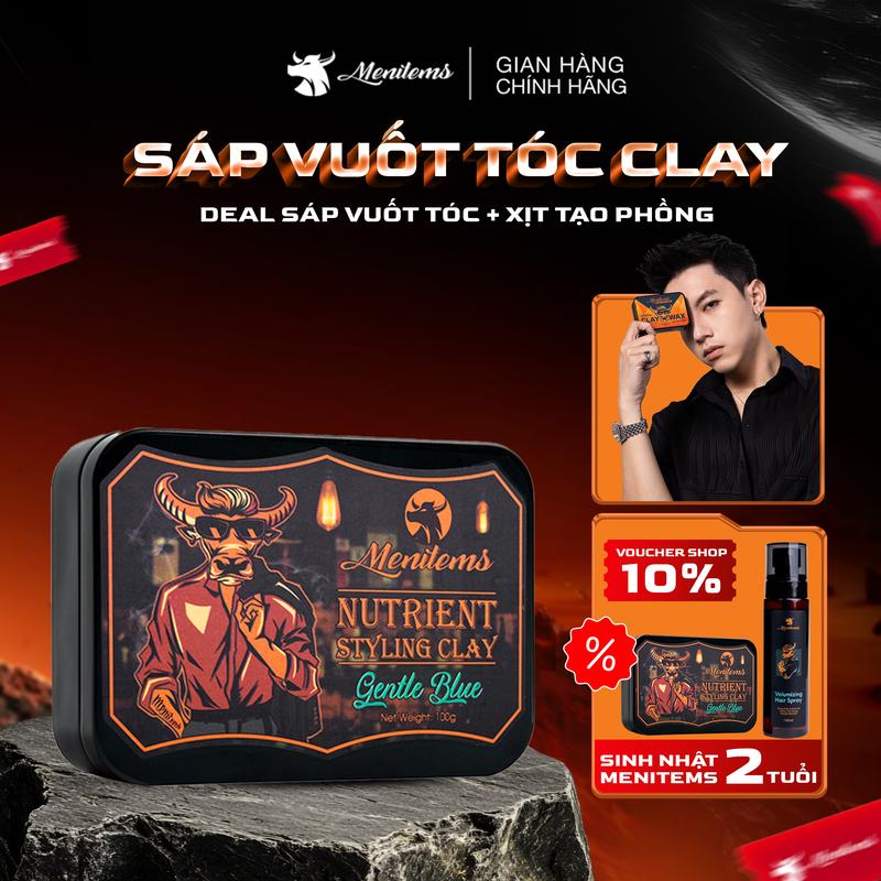 Sáp Vuốt Tóc Clay Gentle Blue Menitems 100g, giúp giữ nếp tạo kiểu, phù hợp tạo các kiểu yêu cầu độ liên kết cao - T1