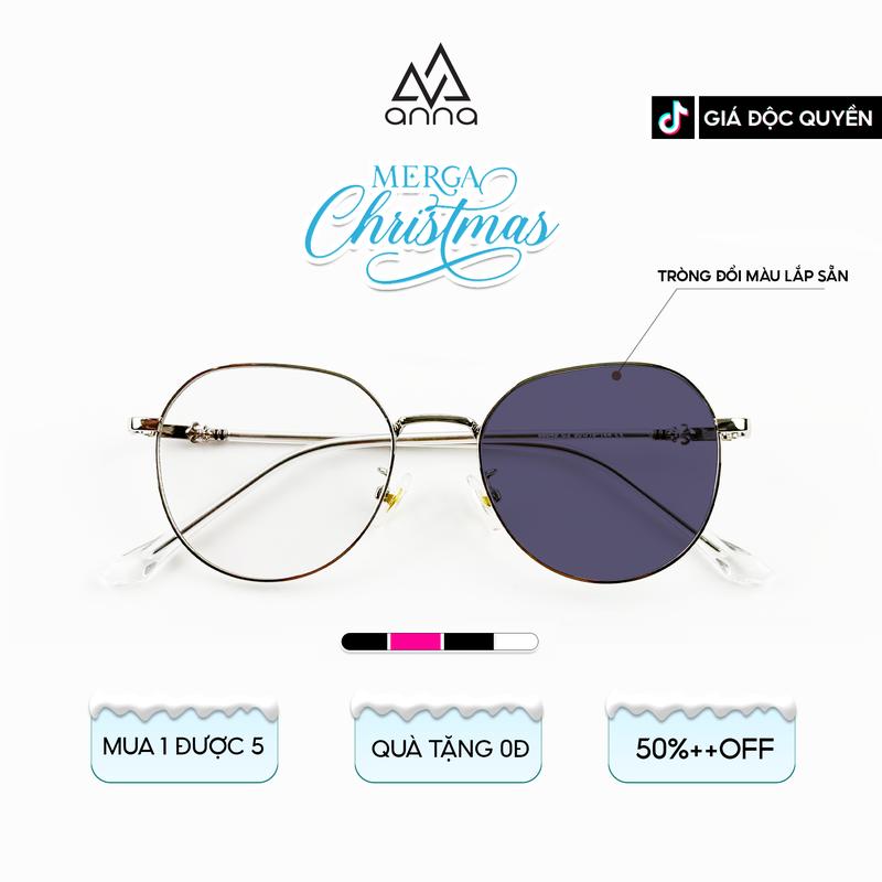  Gọng Kính ANNA Dáng Đa Giác Tròn Kèm Tròng Đổi Màu Chống UV Chất Liệu Kim Loại 68045 