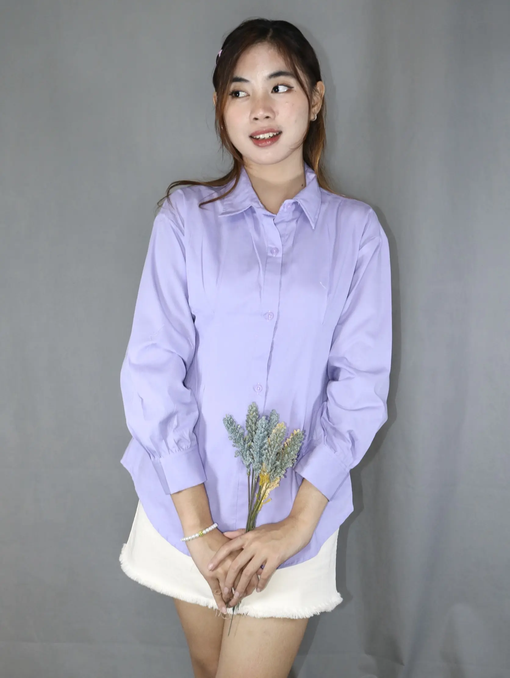 LILIUM AIT - GISELLE SHIRT - KEMEJA KATUN POLOS SLIM FIT PINGGANG KARET