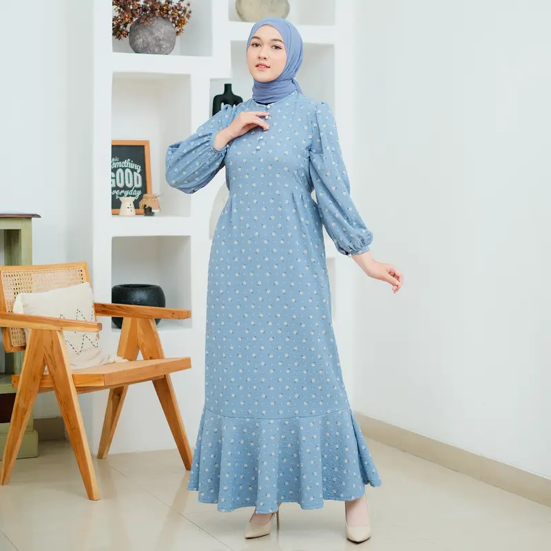 TAFANA - Jisso Dress Muslim Korea Bahan Crinkle gamis motif bunga floral vintage busui friendly Kancing Panjang Wudhu Butik Wudhu Panjang Nyaman Kancing Kain 3